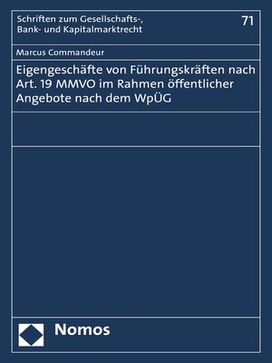 cover image of Eigengeschäfte von Führungskräften nach Art. 19 MMVO im Rahmen öffentlicher Angebote nach dem WpÜG